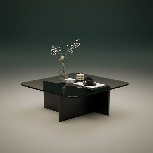 Quadratischer Couchtisch mit Glasplatte - korrigiert